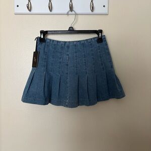 Boutique Blue Denim Pleated Skirt